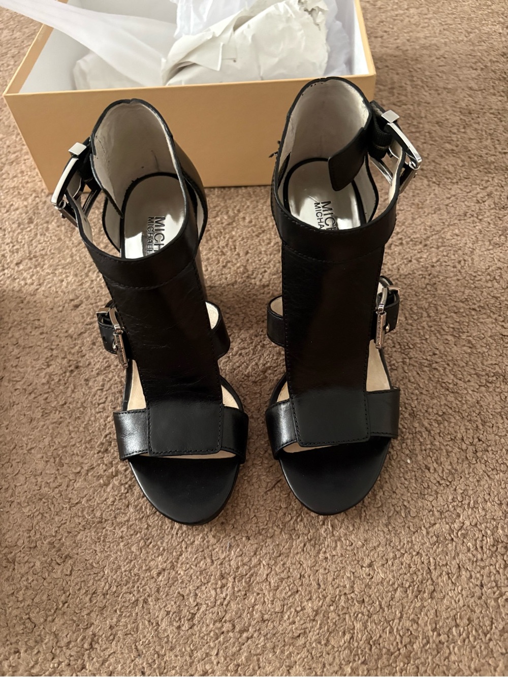 Michael Kors Black Open-Toe Buckle Heel Sandals